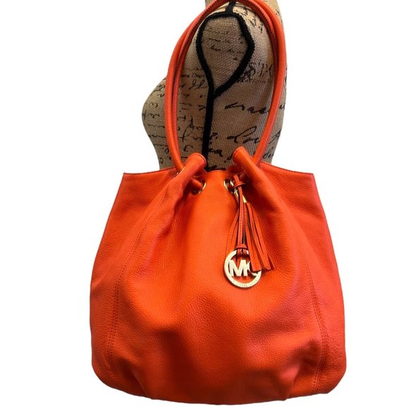 Michael Kors Large Orange Leather Hobo Ring Handel Shoulder Bag w/ Dust Bag